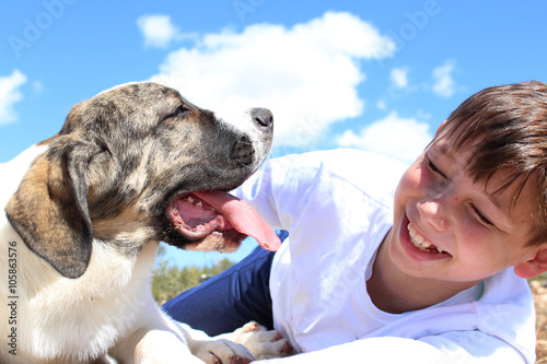 boy with dog photo