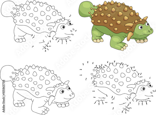 Cartoon ankylosaurus. Coloring book and dot to dot game for kids