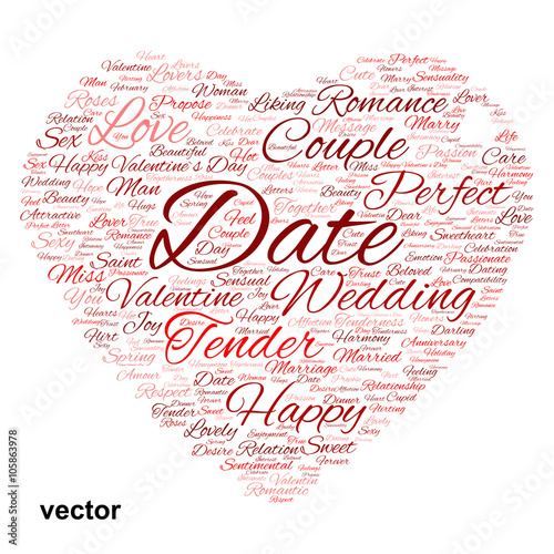 Vector conceptual Valentine heart word cloud