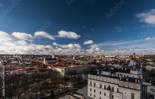 Panoramic view of Vilnius oldtown from the Gediminas tower in Lithuania