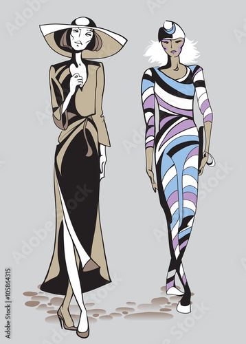 Ethno fashion models in sketch style