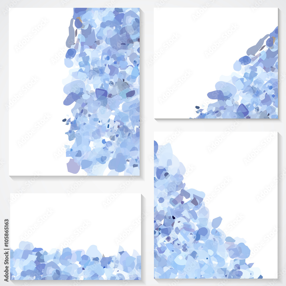 set of four banners, headers with blue blots