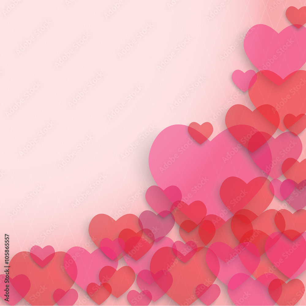 vector transparent hearts with shadow, design greeting card Happy St. Valentine