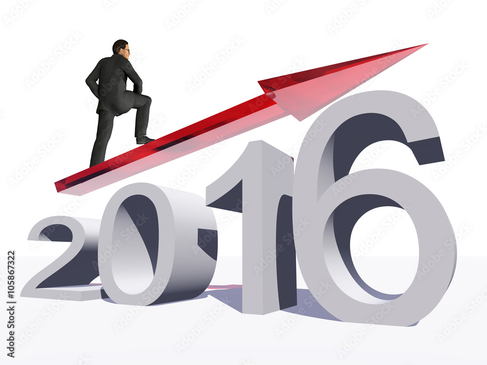 Conceptual 2016 year with an arrow and a man Conceptual 2016 year with an arrow and a man