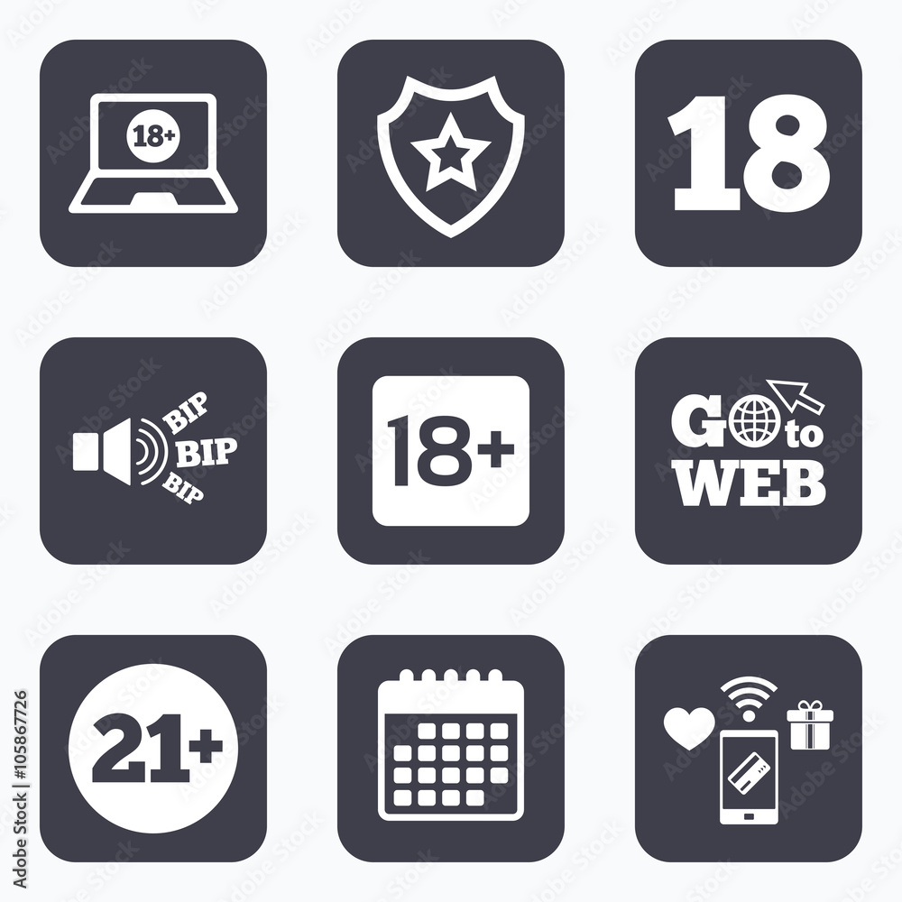 Adult content icons. Eighteen plus years sign. Adult content icons. Eighteen plus years sign.