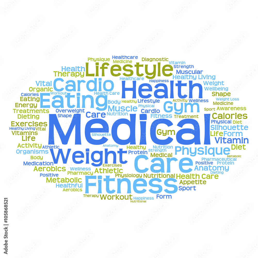 Fototapeta premium Concept or conceptual abstract health diet or sport word cloud or wordcloud isolated on white background