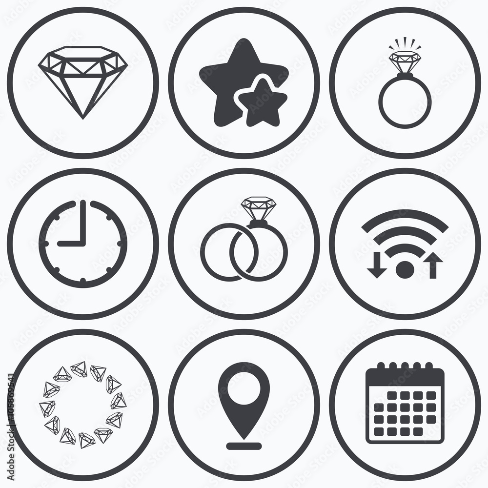 Rings icons. Jewelry with diamond signs. Rings icons. Jewelry with diamond signs.