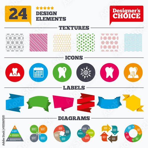 Dental care icons. Caries tooth and implant.