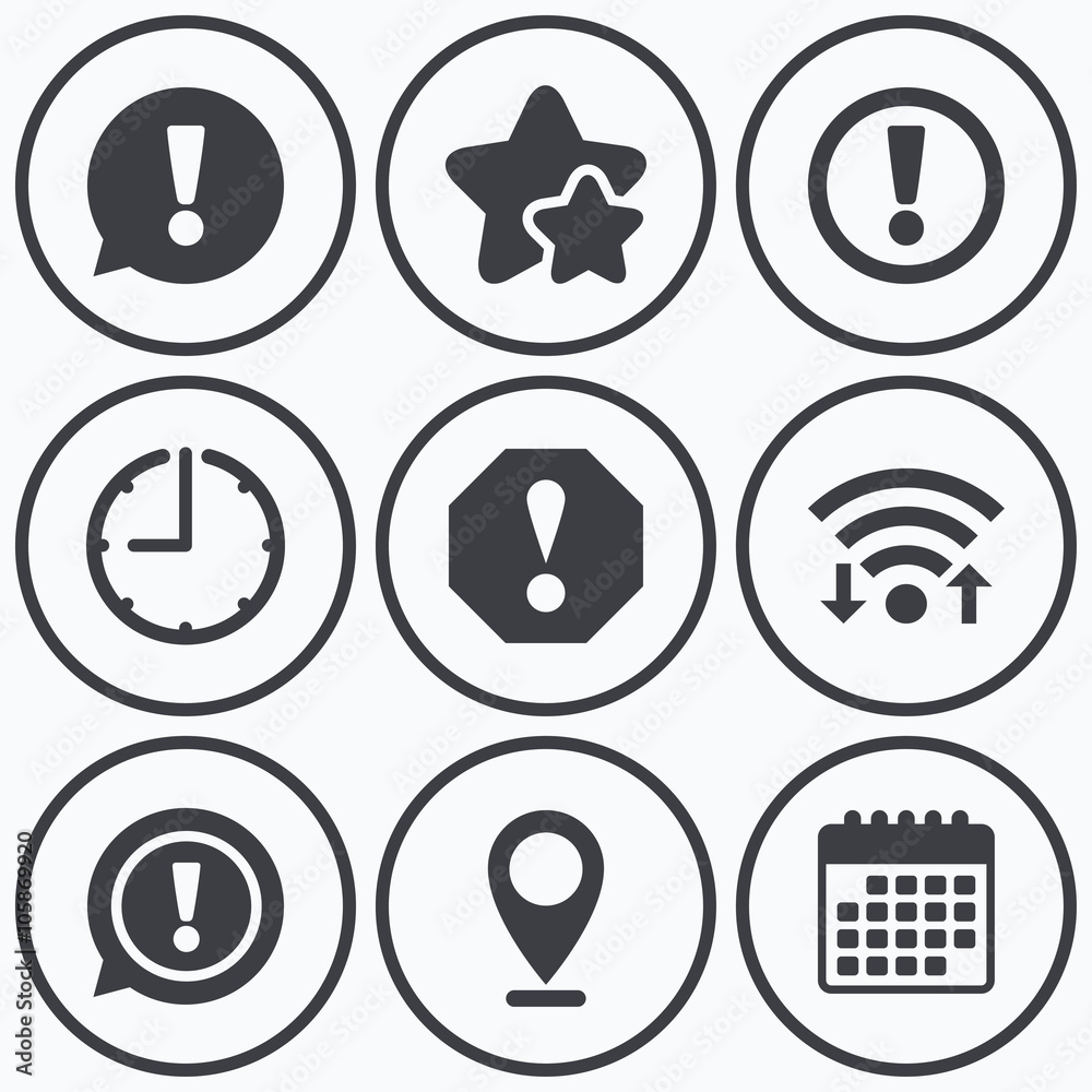 Attention icons. Exclamation speech bubble. - obrazy, fototapety, plakaty 
