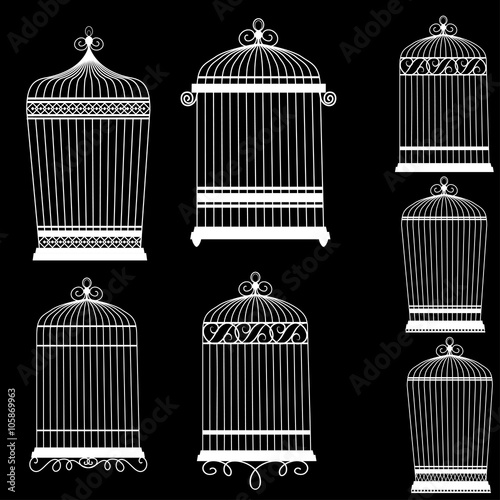 Silhouette of a decorative bird cages set