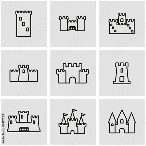 Vector line castle icon set. Castle Icon Object, Castle Icon Picture, Castle Icon Image - stock vector