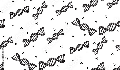 Vector seamless background of DNA. Randomly located DNA chain