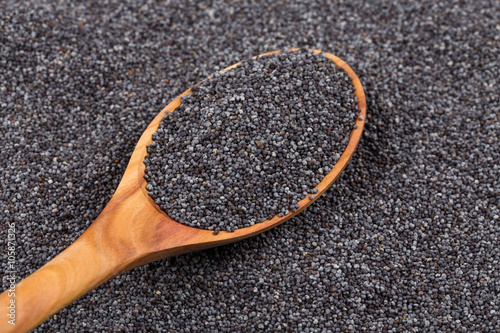 Wooden spoon with poppy seeds
