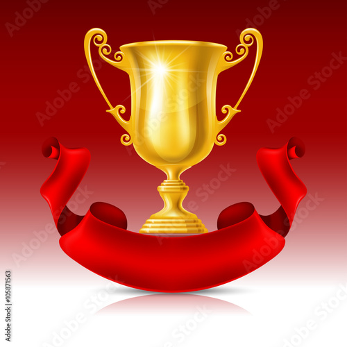 Golden Trophy Cup with Red Ribbon