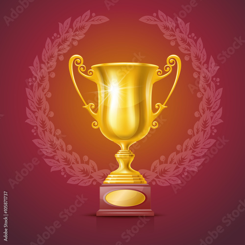 Golden Trophy Cup with Laurel Wreath