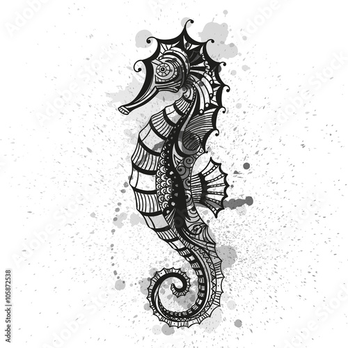Vector Illustration of an Abstract Ornamental Sea Horse