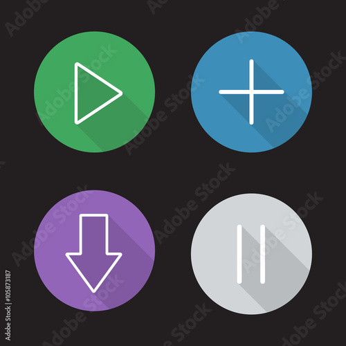 Audio player control panel flat linear icons set