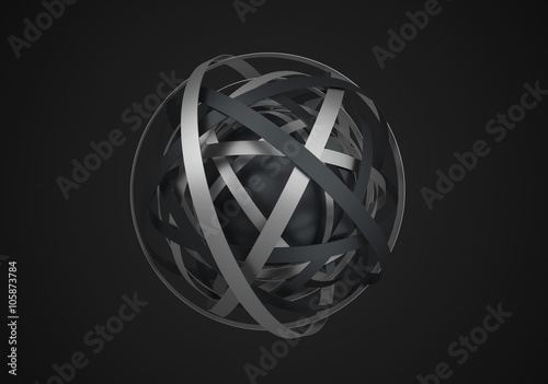 Abstract 3d rendering of sphere with rings in empty space. Futuristic shape. Surreal background.