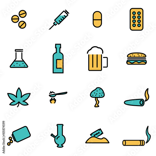 Trendy flat line icon pack for designers and developers. Vector line drugs icon set, drugs icon object, drugs icon picture, drugs image - stock vector