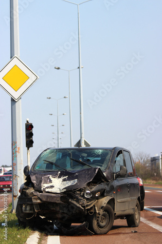 Broken car in a traffic accident