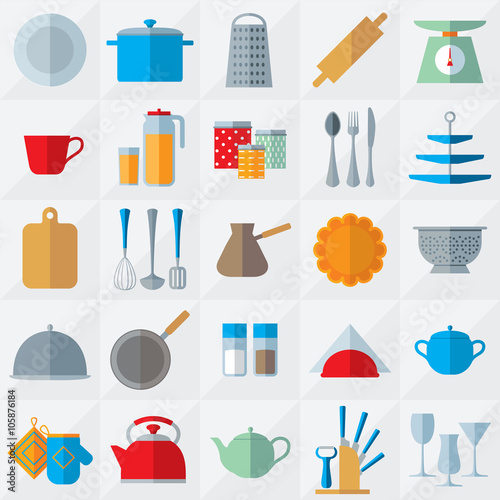 Kitchenware flat icons set