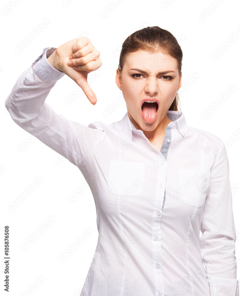 Woman showing thumbs down Woman showing thumbs down