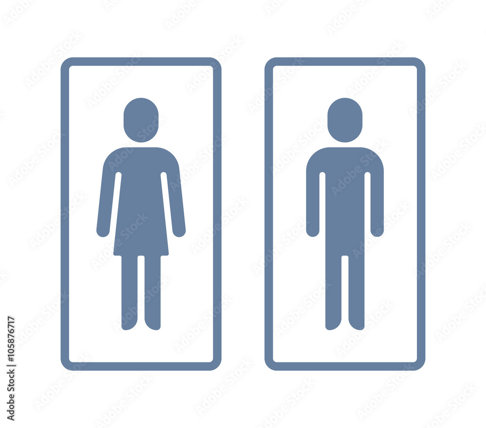Man and lady toilet sign. Wc or toilet vector icon with a frame. Style is bicolor flat symbol, cyan and blue colors, rounded angles, white background. Man and lady toilet sign. Wc or toilet vector icon with a frame. Style is bicolor flat symbol, cyan and blue colors, rounded angles, white background.