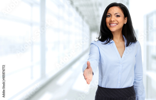 Asian business woman with handshake.