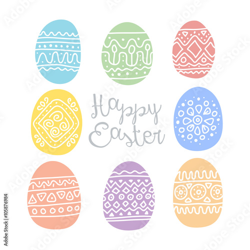 Happy Easter egg hand drawn. Greeting card templates with Easter eggs, isolated on white background. Ornament, decor, colorful, different colors. Illustration, vector EPS 10
