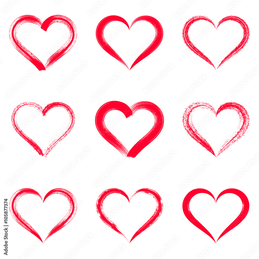 Red vector brush strokes hearts Red vector brush strokes hearts