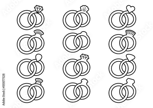 Wedding rings outline icons