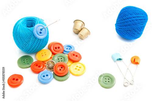 different buttons, pins and thread
