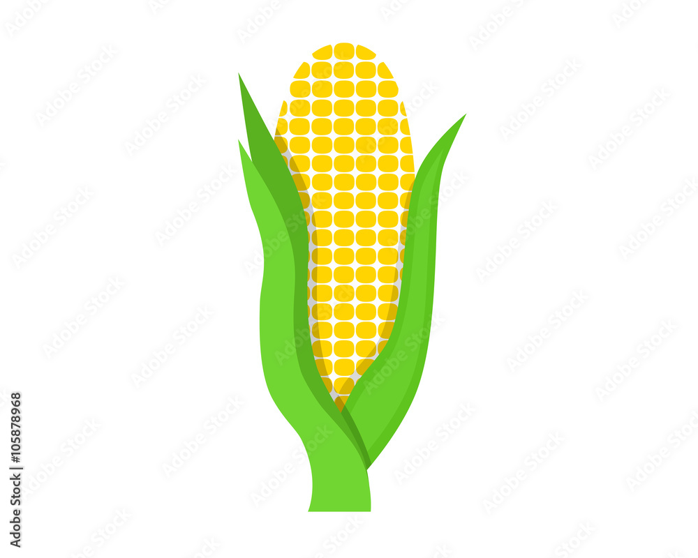 Flat icon corn with green leaves. Vector illustration. Flat icon corn with green leaves. Vector illustration.
