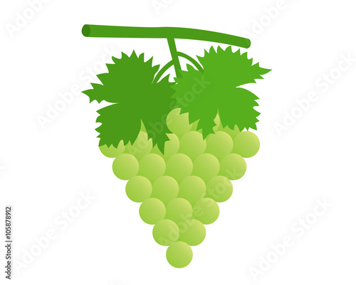 Flat icon green grape with leaves. Vector illustration.