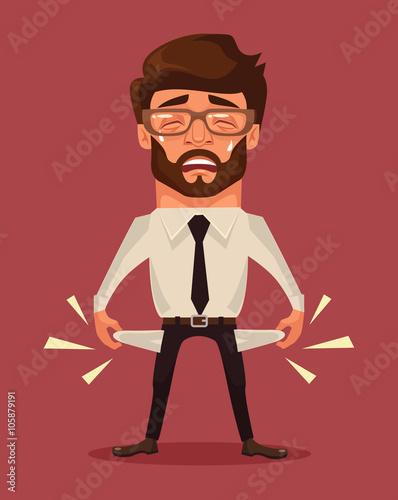 Empty pockets. Vector flat cartoon illustration