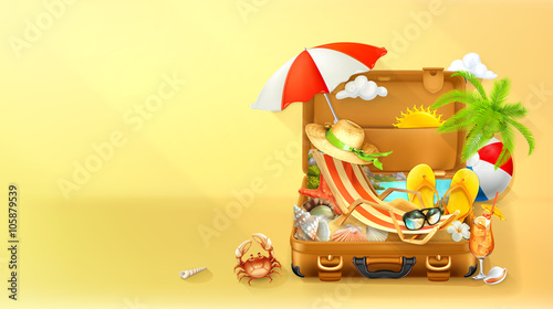 Beach vacation. Summer background, vector illustration