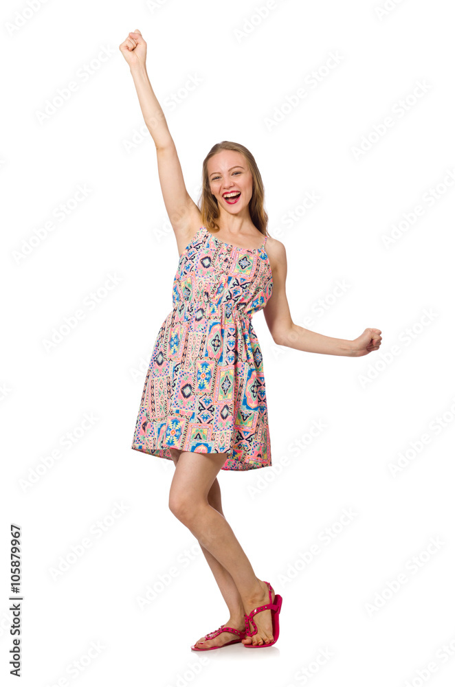 Blondie caucasian girl in summer light dress isolated on white Blondie caucasian girl in summer light dress isolated on white