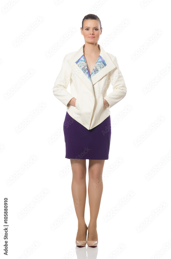 Pretty model wearing purple dress isolated on white Pretty model wearing purple dress isolated on white
