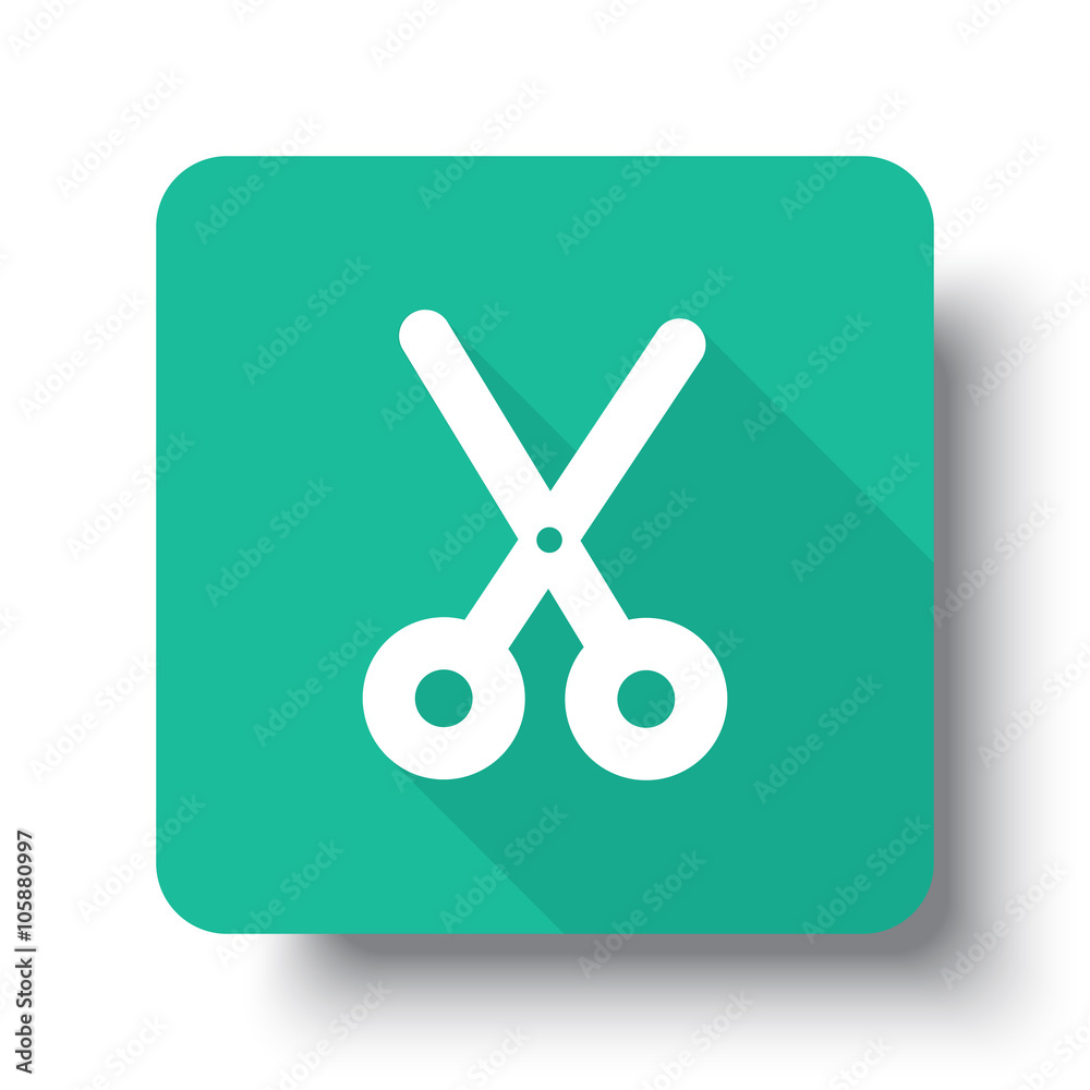 Flat white Scissors web icon on green button with drop shadow Flat white Scissors web icon on green button with drop shadow