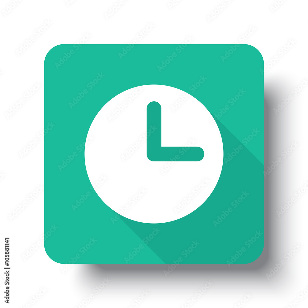 Flat white Clock web icon on green button with drop shadow Flat white Clock web icon on green button with drop shadow
