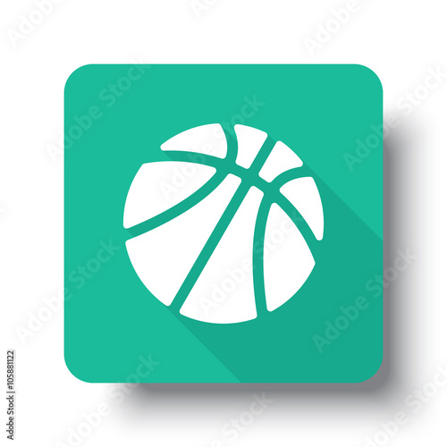 Flat white Basketball web icon on green button with drop shadow