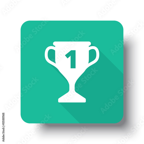 Flat white Trophy web icon on green button with drop shadow