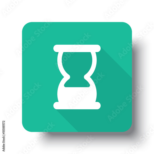 Flat white Hourglass web icon on green button with drop shadow