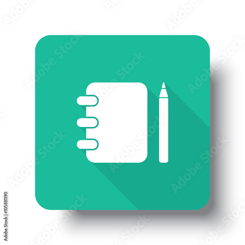 Flat white Note Book web icon on green button with drop shadow