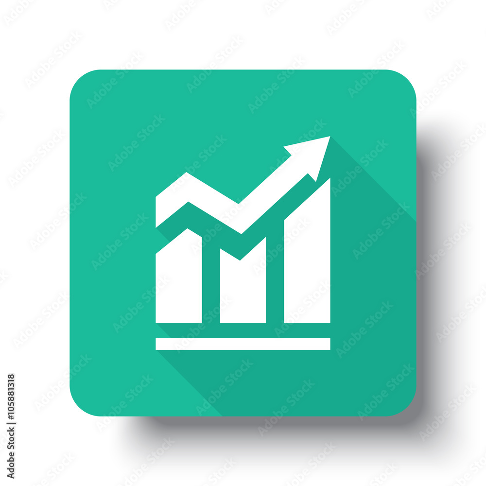 Flat white Trend web icon on green button with drop shadow Flat white Trend web icon on green button with drop shadow