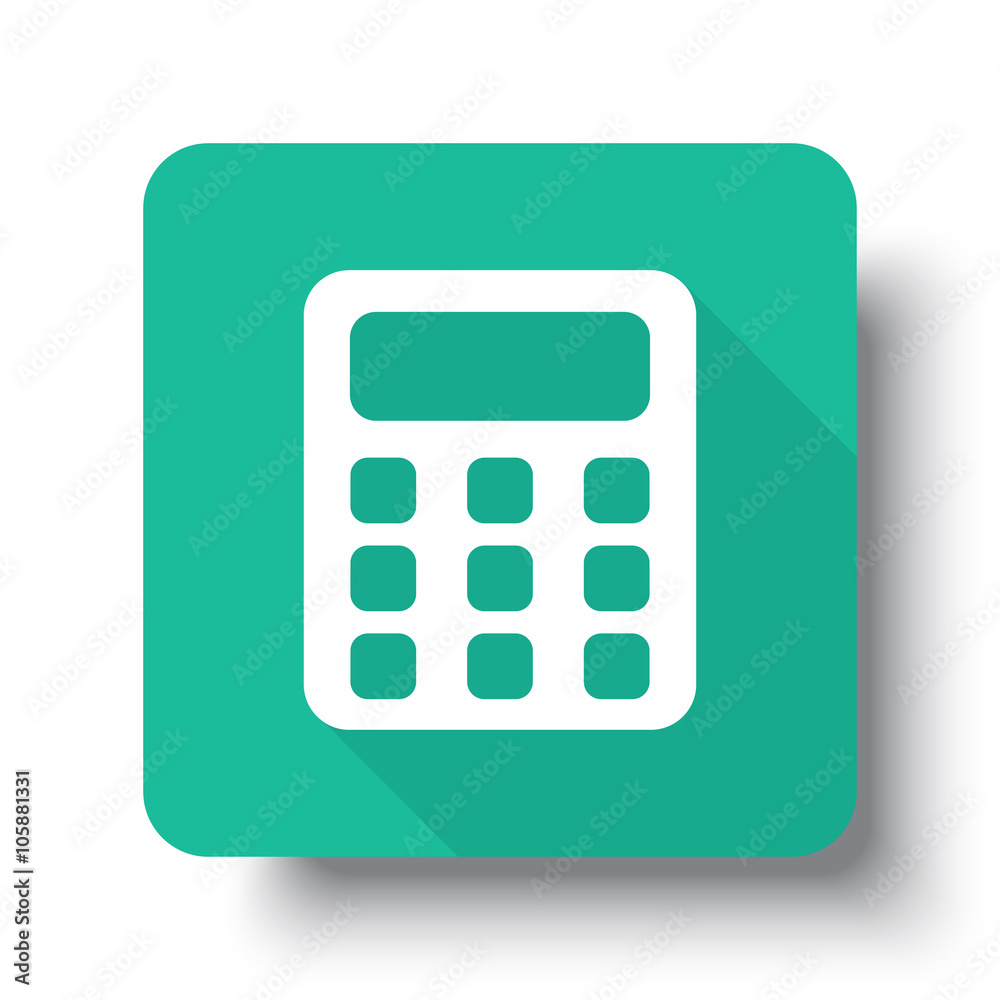 Flat white Calculator web icon on green button with drop shadow Flat white Calculator web icon on green button with drop shadow