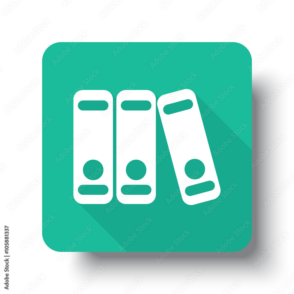 Flat white Binders web icon on green button with drop shadow Flat white Binders web icon on green button with drop shadow