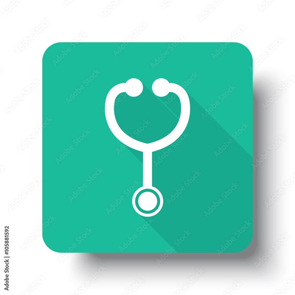 Flat white Stethoscope web icon on green button with drop shadow Flat white Stethoscope web icon on green button with drop shadow