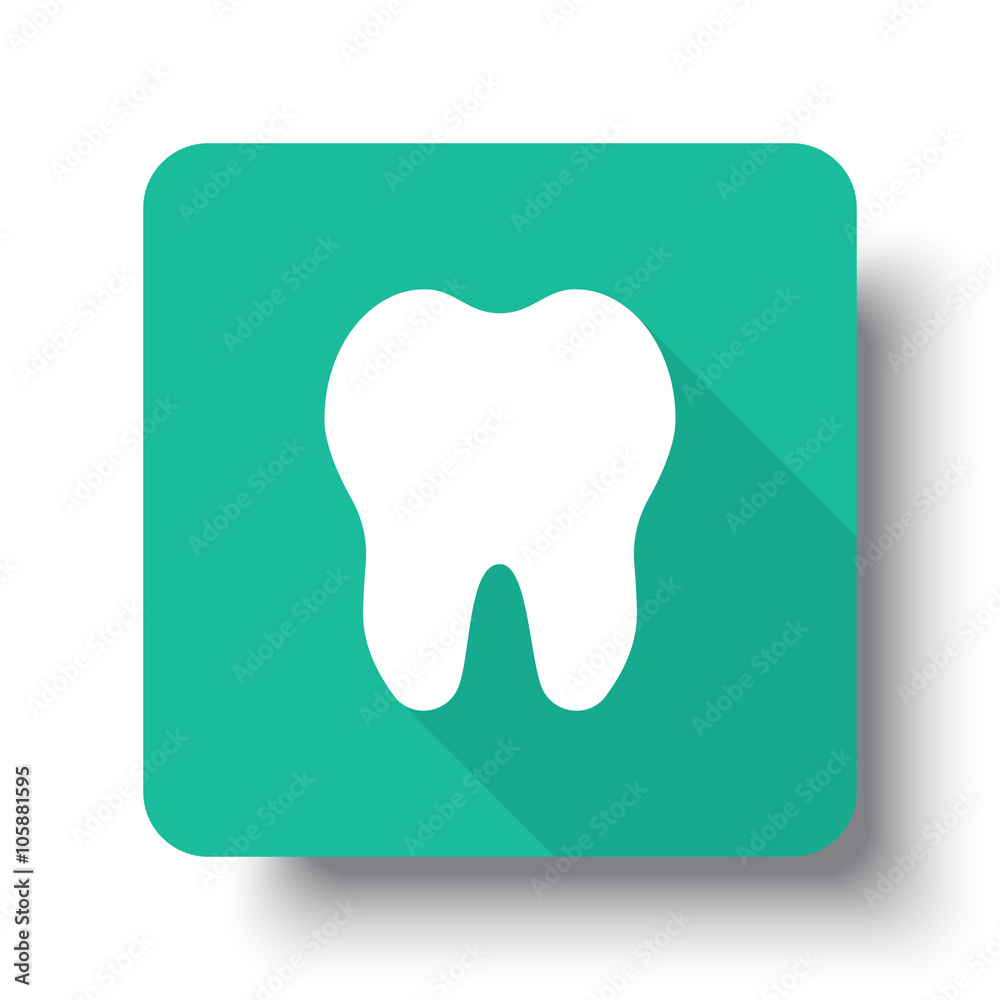 Flat white Tooth web icon on green button with drop shadow Flat white Tooth web icon on green button with drop shadow