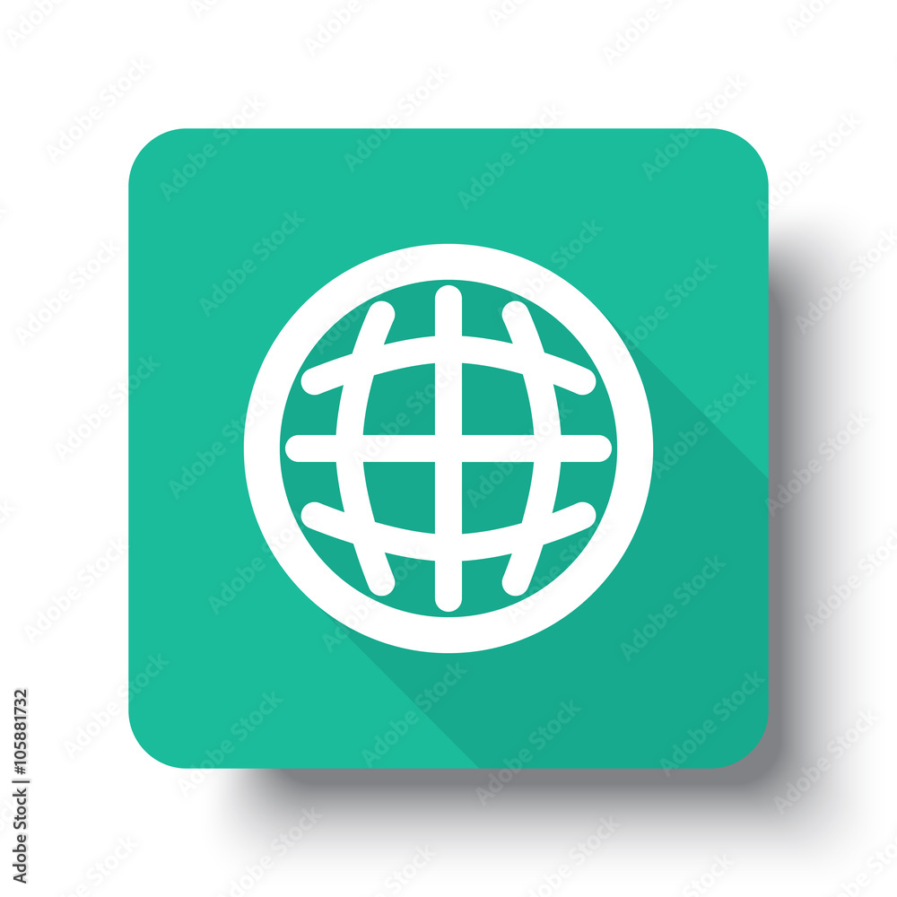 Flat white International web icon on green button with drop shad Flat white International web icon on green button with drop shad